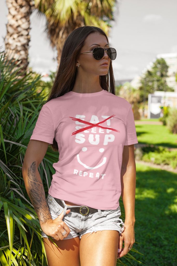 Cool supgirl with an eat sleep sup repeat pink tee shirt gift idea